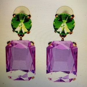 Swarovski Earrings w/Round Stone above Rectangle